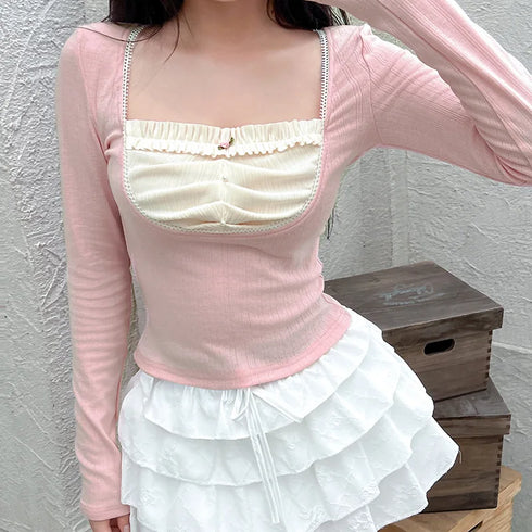 レイヤード風ピンクトップス